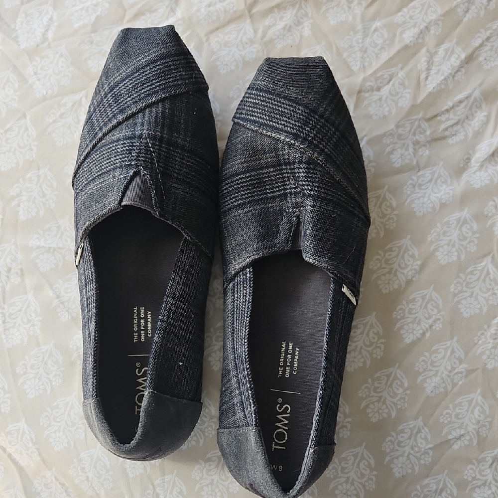 TOMS Navy Blue Plaid Slip-On Shoes